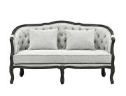 Gray linen & dark brown finish vintage french design loveseat by Acme additional picture 3