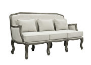 Cream linen & brown finish french cabriole silhouette sofa by Acme additional picture 2