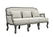 Cream linen & brown finish french cabriole silhouette sofa by Acme additional picture 4