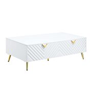White high gloss finish wave pattern design coffee table by Acme additional picture 2