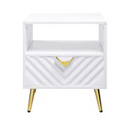 White high gloss finish wave pattern design end table by Acme additional picture 2
