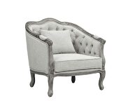 Gray linen & gray oak finish button tufted back cushion chair by Acme additional picture 2