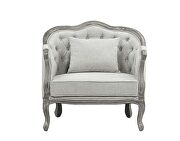 Gray linen & gray oak finish button tufted back cushion chair by Acme additional picture 3