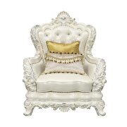 White pu & antique white finish traditional camel back design chair by Acme additional picture 3