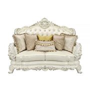 White pu & antique white finish traditional camel back design loveseat by Acme additional picture 2