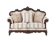 Pattern fabric upholstery & walnut finish base scrolled floral sofa by Acme additional picture 7