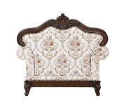 Pattern fabric upholstery & walnut finish base scrolled floral chair by Acme additional picture 4