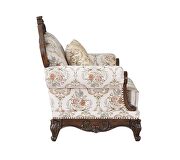 Pattern fabric upholstery & walnut finish base scrolled floral loveseat by Acme additional picture 2