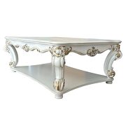 Antique pearl finish rectangular coffee table w/scrolled leg and bottom shelf by Acme additional picture 2