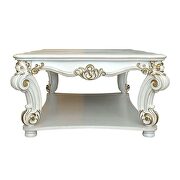 Antique pearl finish rectangular coffee table w/scrolled leg and bottom shelf by Acme additional picture 4