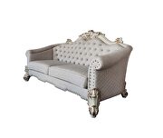 Two tone ivory fabric & antique pearl finish crystal like button tufting sofa by Acme additional picture 3