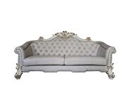 Two tone ivory fabric & antique pearl finish crystal like button tufting sofa by Acme additional picture 4