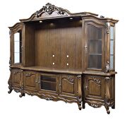 Antique oak finish wood/ tempered glass doors & shelves entertainment center by Acme additional picture 3