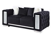 Black velvet upholstery button tufted and mirrored trim accent sofa by Acme additional picture 7