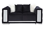 Black velvet upholstery button tufted and mirrored trim accent sofa by Acme additional picture 8
