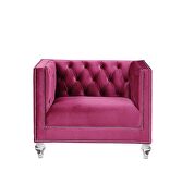 Burgundy velvet upholstery and button tufted mirrored trim accent chair by Acme additional picture 3