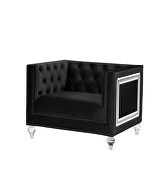 Black velvet upholstery and button tufted mirrored trim accent sofa by Acme additional picture 2