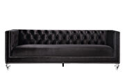 Black velvet upholstery and button tufted mirrored trim accent sofa by Acme additional picture 3