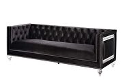 Black velvet upholstery and button tufted mirrored trim accent sofa by Acme additional picture 4