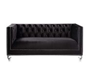 Black velvet upholstery and button tufted mirrored trim accent sofa by Acme additional picture 8