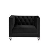 Black velvet upholstery and button tufted mirrored trim accent chair by Acme additional picture 3