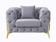 Gray velvet upholstery button-tufted chesterfield design chair by Acme additional picture 3