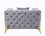 Gray velvet upholstery button-tufted chesterfield design chair by Acme additional picture 4