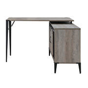 Gray oak wooden frame and black metal accent writing desk by Acme additional picture 2