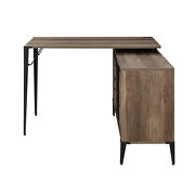 Rustic oak wooden frame and black metal accent writing desk by Acme additional picture 2