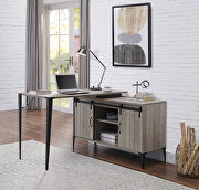 Gray oak wooden frame and black metal accent writing desk w/ usb port by Acme additional picture 3