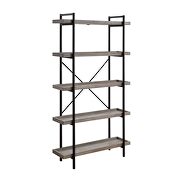 Gray oak & black finish crossbar back and wooden shelves five-tier bookshelf by Acme additional picture 2