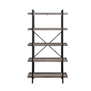 Gray oak & black finish crossbar back and wooden shelves five-tier bookshelf by Acme additional picture 3