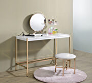 White top & gold finish base writing desk w/ usb port by Acme additional picture 2