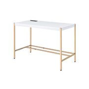 White top & gold finish base writing desk w/ usb port by Acme additional picture 3