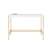 White top & gold finish base writing desk w/ usb port by Acme additional picture 4