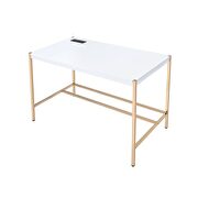 White top & gold finish base writing desk w/ usb port by Acme additional picture 5