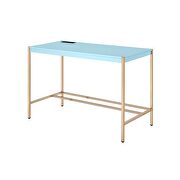 Baby blue top & gold finish base writing desk w/ usb port by Acme additional picture 3