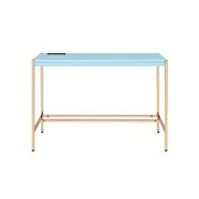 Baby blue top & gold finish base writing desk w/ usb port by Acme additional picture 4
