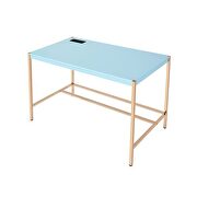 Baby blue top & gold finish base writing desk w/ usb port by Acme additional picture 5