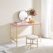 Pink top & gold finish base writing desk w/ usb port by Acme additional picture 2