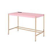 Pink top & gold finish base writing desk w/ usb port by Acme additional picture 3