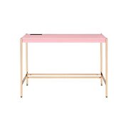 Pink top & gold finish base writing desk w/ usb port by Acme additional picture 4