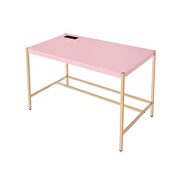 Pink top & gold finish base writing desk w/ usb port by Acme additional picture 5