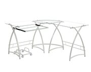 Tempered glass rectangular top & white finish base corner computer desk by Acme additional picture 4