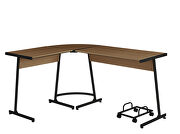 Oak finish top and black base l- shape computer desk by Acme additional picture 2