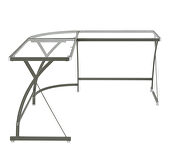 Clear glass top & silver finish metal base corner computer desk by Acme additional picture 2