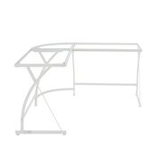Clear glass top & white finish metal base corner computer desk by Acme additional picture 4