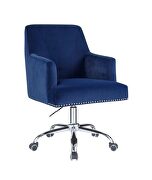 Blue velvet upholstery & chrome finish metal base office chair by Acme additional picture 2