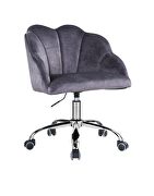 Dark gray velvet upholstery & chrome finish base barrel office chair by Acme additional picture 2