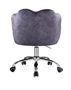 Dark gray velvet upholstery & chrome finish base barrel office chair by Acme additional picture 6